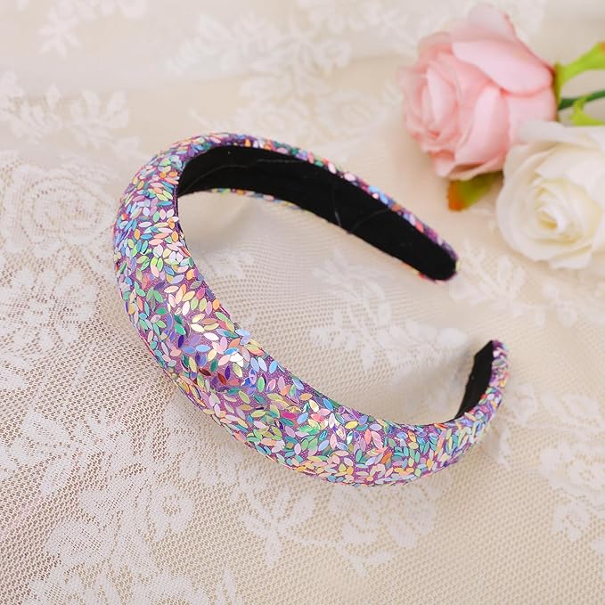 Sparkle Wide Headband for Women Girls Colorful Sequin Headbands Fashion Glitter Headband Comfortable High Elastic Head Band Hair Hoop Hair Accessories for Womens