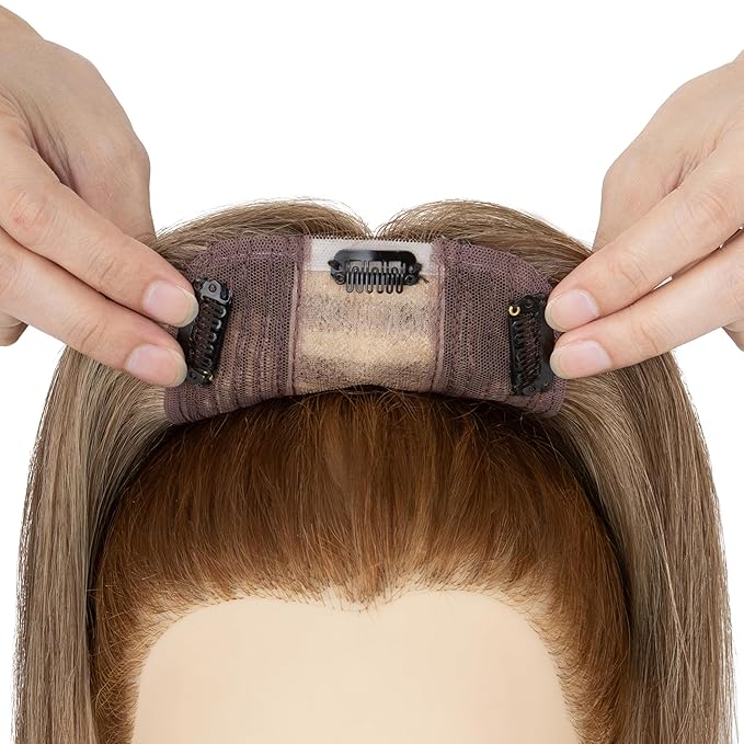 Rich Choices Hair Toppers for Women Real Human Hair 100% Human Remy Toppers NO Bangs with Thinning on Top Clip in Hairpiece 4"x4.7"Lace Base 14 Inch #4P27 Medium Brown Highlights Dark Blonde