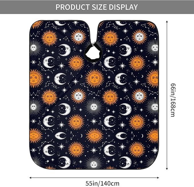 Full Coverage Hair Styling Cape, Sun Moon Stars Constellation Professional Hair Cutting Apron Haircuting Salon Cape Gown for Barbers