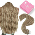 YoungSee Microlink Hair Extensions Brown Micro Bead Hair Extensions Real Human Hair Highlight Brown with Blonde Micro Ring Hair Extension Human Hair 20In Invisible Beaded Hair Extension 50s 50g