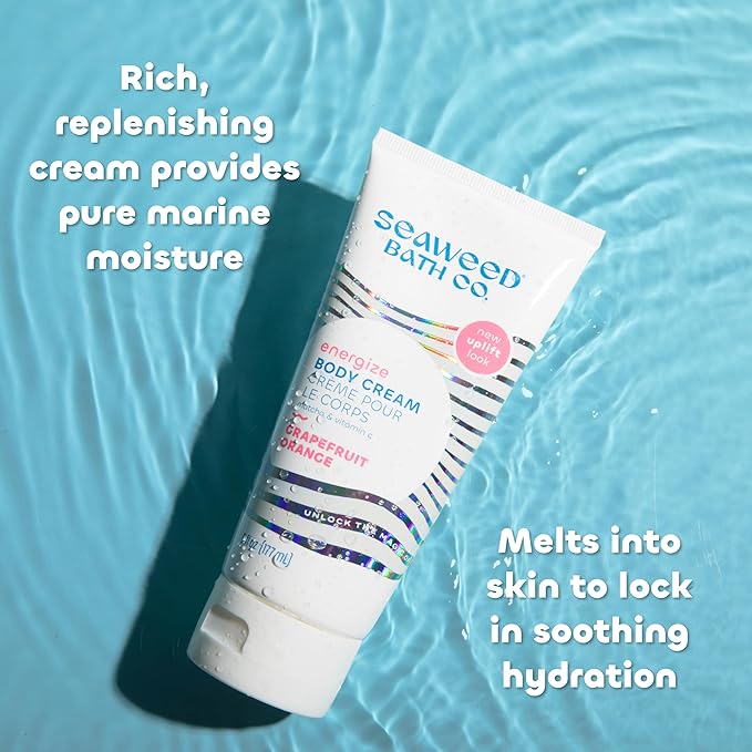 Seaweed Bath Co. Energize Body Cream - Grapefruit Orange | Hand and Body Lotion with Vitamin C, Hyaluronic Acid and Shea Butter | Invigorating Moisturizer For Dry Skin | 6 oz