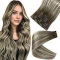Full Shine 16 Inch Seamless Clip in Hair Extensions Balayage Remy Human Hair Clip in Brown to Platinum Blonde Real Human Hair Clip ins Softness 8 PCS 120 G