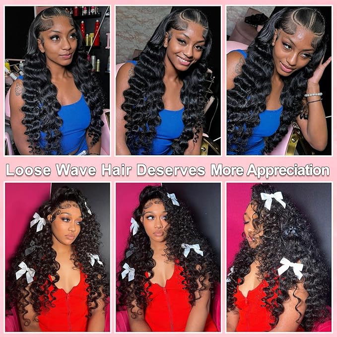 28 Inch 13x6 Loose Wave HD Lace Front Wigs Human Hair 200 Density 100% Real Human Hair 15A Loose Deep Wave Wig Human Hair Pre Plucked, No Synthetic Blend No Tangle No Shedding Triple Lifespan 3X