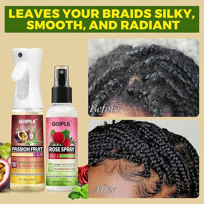 Loc Moisturizing Spray for Dull, Dry Locs - Daily Passion Fruit Hair and Scalp Moisturizer for Dreadlocks, Sisterlocks, Microlocks, Braids - Rose Water for Hair Loc Spray Moisturizing Refreshing(2PCS)