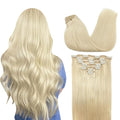 GOO GOO Clip in Hair Extensions Real Human Hair, Remy Human Hair Extensions Clip ins for Women, Natural Human Hair, 14inch 120g 7Pcs, 60A Platinum Blonde