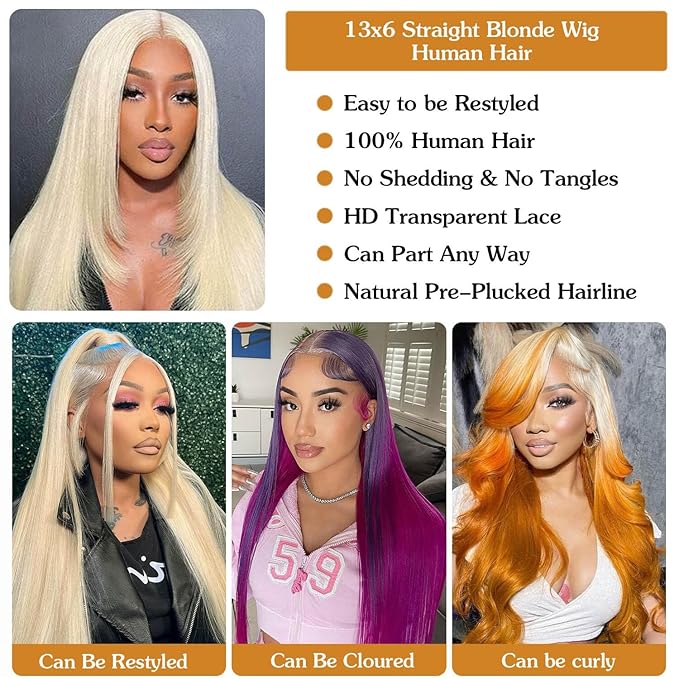 613 Wig 38 Inch 13x6 HD Transparent Lace Full and Thick Human Hair Straight 200 Density 613 Lace Frontal Wigs Glueless Pre Plucked With Baby Hair 613 Blonde Wigs for Women