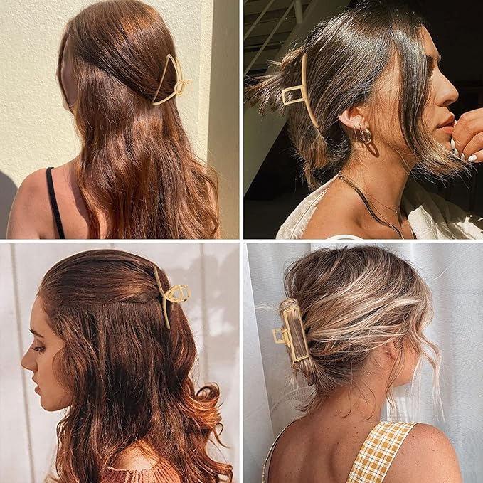 4 Pack Large Gold Hair Claw Clips for Women Thick Hair, French Design Metal Cross Banana Non-Slip Hair Catch Barrette Jaw Clamp Clips for Women and Girls