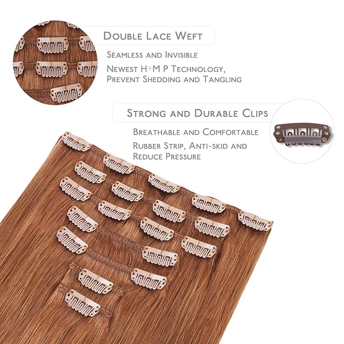 WENNALIFE Clip in Hair Extensions Real Human Hair, 18 Inch 120g 7pcs Cinnamon Terra Copper Remy Hair Straight Natural Extensiones De Cabello Humano Con Clip Ins
