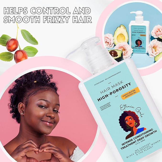 Ethnic Gals High Porosity Hair Mask - Deep Moisture & Repair Treatment for Curly, Coily, Dry Hair with Shea Butter & Argan Oil, Restores Softness & Shine, 9.5 fl oz (280ml)