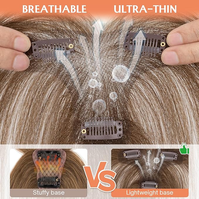 Benehair Clip in Bangs 100% Real Human Hair Extensions 360° Cover Clip on 3D Wispy Bangs for Women Topper Hairpieces for Women Medium Brown