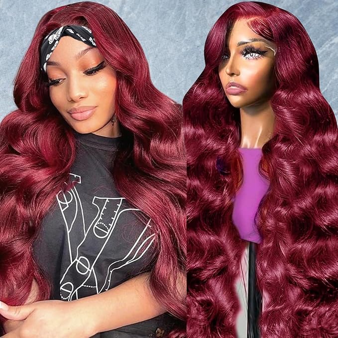 30 Inch 99j Burgundy Lace Front Wigs Human Hair 13x6 HD Transparent Burgundy Wig Human Hair 200 Density Pre Plucked Glueless Frontal Wigs Human Hair for Black Women