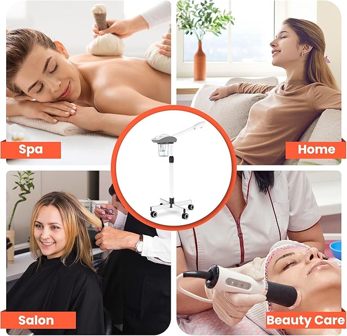 TASALON Professional Facial Steamer Machine on Wheels, Standing Esthetician Steamer with Hot Ozone Mist, Facial Be Used for Skin Rejuvenation, Steamer for Facial Used for Spa or Personal Care, White