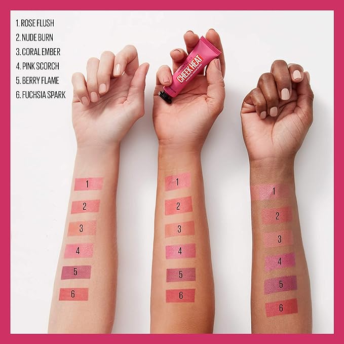 Maybelline Cheek Heat Gel-Cream Blush Makeup, Lightweight, Breathable Feel, Sheer Flush Of Color, Natural-Looking, Dewy Finish, Oil-Free, Berry Flame, 1 Count