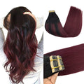 GOO GOO Tape in Hair Extensions Human Hair, 1/99 Balayage Jet Black to Red, 22inch 50g 20pcs, Thick Ends Straight Seamless Tape in, Invisible Tape in Hair Extensions Human Hair