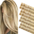 GOO GOO Invisi Edge Tape in Hair Extensions Human Hair, 16/22 Light Blonde Highlighted Golden Blonde 10pcs injected with 10pcs classical tape ins, 24inch 50g, Virgin Remy Hair, Natural Look