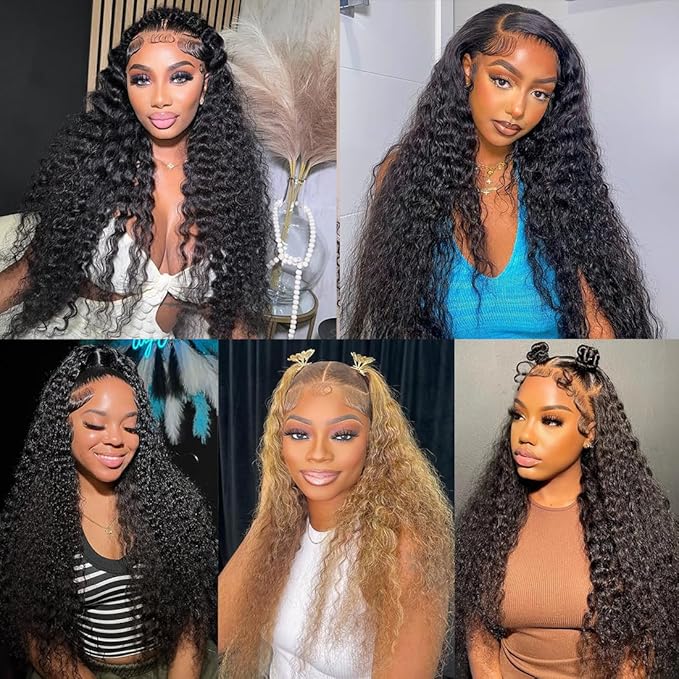 26 inch Deep Wave Lace Front Wigs Human Hair 180 Density 13x6 HD Lace Frontal Wig Curly Wig Pre Plucked Wet and Wavy, Real Human Hair No Synthetic Blend No Tangle No Shedding Triple Lifespan 3X