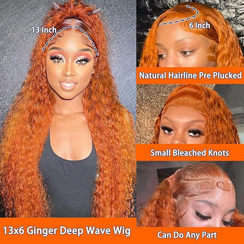 32Inch Ginger Orange Lace Front Wigs Human Hair Body Wave Lace Front Wigs for Black Women Human Hair 13x6 HD Lace Frontal Human Hair Glueless Colored Wig Pre Plucked 210% Density