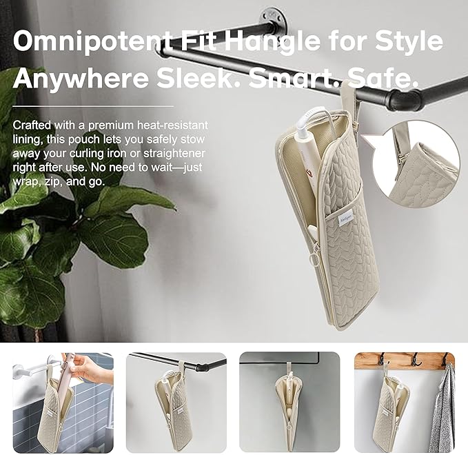 Hot Tools Organizer Heat Resistant Mat Case Hair Tools Holder Travel Bag Portable Hair Styling Tools Cover Pouch for Curling Iron,Flat Iron,Hair Straightener (Camel)