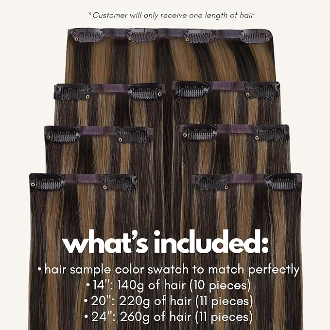 Irresistible Me Real Human Hair Extensions Clip Ins – 100% Human Hair Clip In Extensions for Length & Volume – Invisible Extension – Heat Resistant & Dyeable – Dark Highlights, 14 Inches