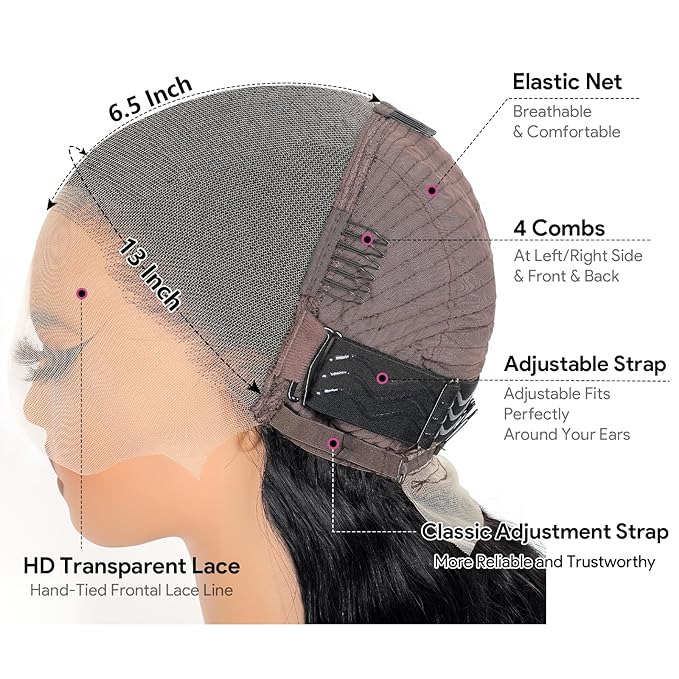 210% Density 13x6 Full Lace Frontal Wigs Human Hair 12A Deep Wave Brazilian Virgin Human Hair Pre Plucked HD Transparent Lace Glueless Wigs 28 Inch