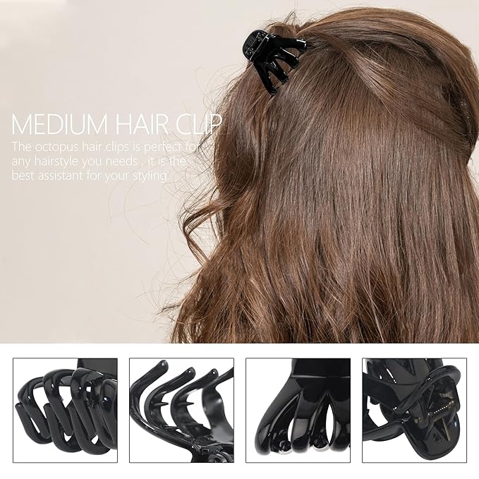 9 PCS Octopus Hair Clips 4cm Medium Small Hair Claw Clips Amber Hair Aceessories Nonslips, Strong Grips for Women Girls Thin to Thick Hair Pack Hair, Design Hairstyles.