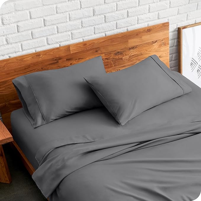 Bare Home Microfiber Pillow Cases - Standard/Queen Size Set of 2 Cooling Pillowcases Double Brushed Grey Pack Easy Care (Standard Pillowcase 2, Grey)