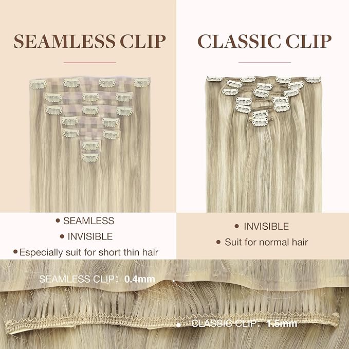 GOO GOO Clip in Hair Extensions Real Human Hair, Remy Human Hair Extensions Clip ins for Women, Natural Human Hair, 16inch 110g 7Pcs, 17A/60A Ash Blonde Highlighted Platinum Blonde