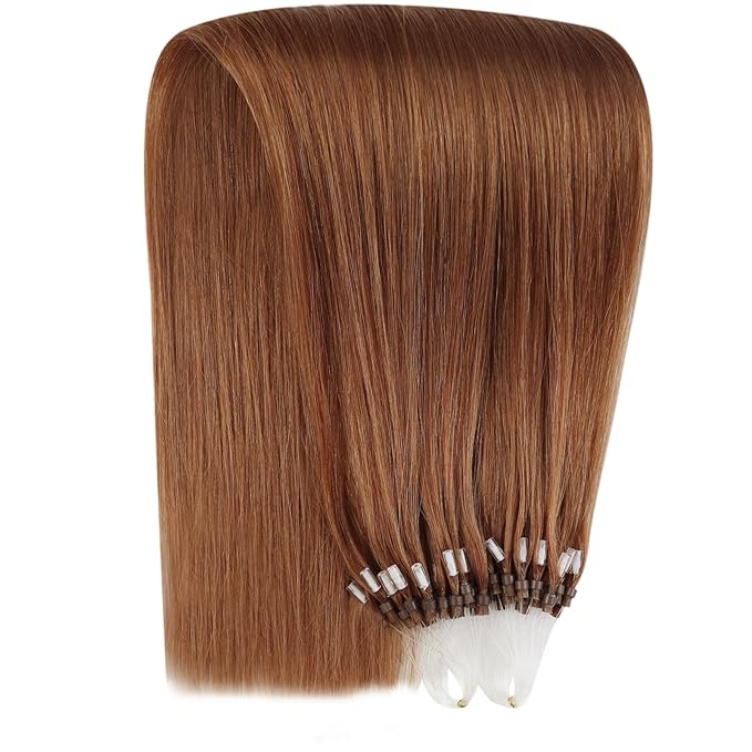 YoungSee Micro Hair Extensions Auburn 16 Inch Micro Bead Hair Extensions Real Human Hair Copper Micro Ring Hair Extension Copper Micro-Link Human Hair Extension 25g 25s Pre Bonded Remy Hair for DIY
