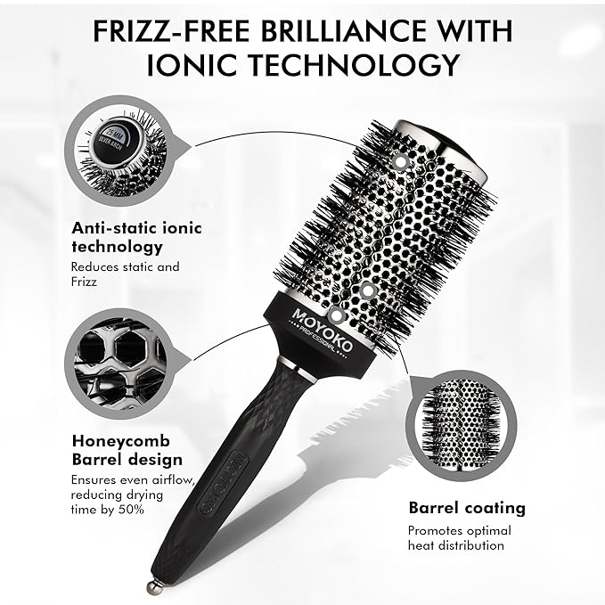 Silver Arch Round Brush for Blow Out (25mm) Professional Metal Small Round Hair Brush for Blow Drying Short Hair with Sectioning Pin, Salon Quality, Anti-Static Ionic Technology
