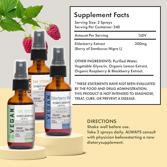 Immunity Pack Liquid Vitamins (Pack of 3) Sambucus Nigra Elderberry Mist, Zinc Boost Mist and Vitamin C Mist (Extra Strength) - Natural Immune System Support - Non-GMO Gluten-Free - 240 Days Supply