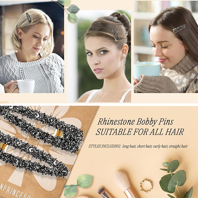 2PCS Rhinestone Hair Clips,Snap Hair Accessories,Decorative Hair Clips,Rhinestone Barrettes For Women Girls(SET10)