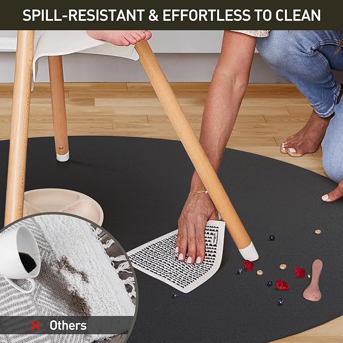 Black Plastic Floor Mat for Under Dining Table, 8ft Round No Slip Waterproof Vinyl Area Rug for Home, Anti-Spill Hard Floor Protector Cover for Living Room, Splat Mat for Under High Chair