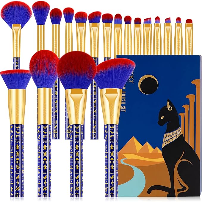 Docolor Makeup Brushes 19Pcs Makeup Brush Set Premium Gift Synthetic Powder Kabuki Foundation Contour Blush Concealer Eye Shadow Blending Liner Make Up Brush Kit, Ancient Egyptian Series