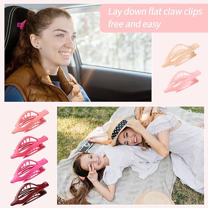 6 Packs Flat Hair Clips for Women, French Flat Claw Clips for Women Girls, Alligator Clips for Thick Thin Hair, Strong Hold Duck Billed Clips,4.7 Inches Hair Clips,Cherry Pink, Christmas Gifts