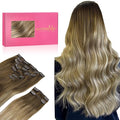 WENNALIFE Clip in Hair Extensions, 150g 22 Inch 9pcs Ombre Walnut Brown to Ash Brown and Bleach Blonde Human Hair Extensions Thicker Clip in Hair Extensions Real Human Hair Clip Set Double Weft