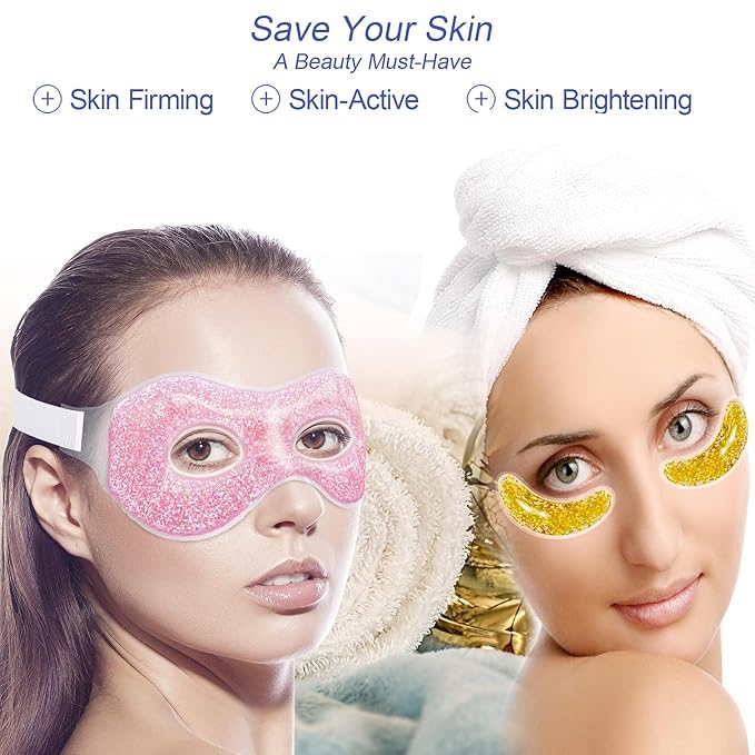 Ice Under Eye Patches Eye Mask Lip Care Gel Pads Treatment Mask Lip Mask, Cooling Eye Lip Gel Masks Cold Hot Therapy for Wrinkles Firming Swelling Cosmetic Bruising Reusable 7 Pack