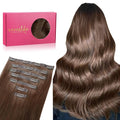 WENNALIFE Seamless Clip In Hair Extensions Human Hair, 12 Inch 80g 7pcs Chocolate Brown Real Hair Extensions Clip in Human Hair Invisible PU Skin Weft Natural Remy Hair