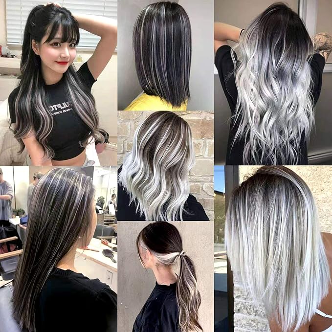 White Hair Extensions Clip in, 22 Inch 10 Pcs Long Straight Colored, for Kids Girls Women Highlights Party, Synthetic