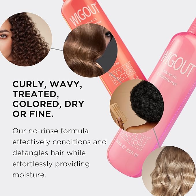 Style Factor WIGOUT Leave-In Conditioner Spray – Lightweight Hydrating & Conditioning Mist Controls Frizz, Adds Shine & Softness For Dry Damaged Hair No-Rinse Formula for All Hair Types - Ruby