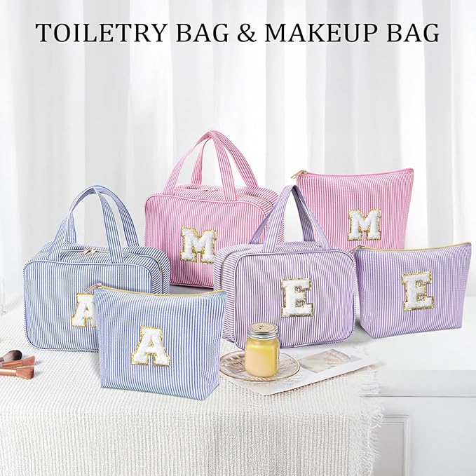 YOOLIFE Hanging Toiletry Bag for Women - Portable Makeup and Travel Bag, Cruise Ship Essentials - Letter B, Pink