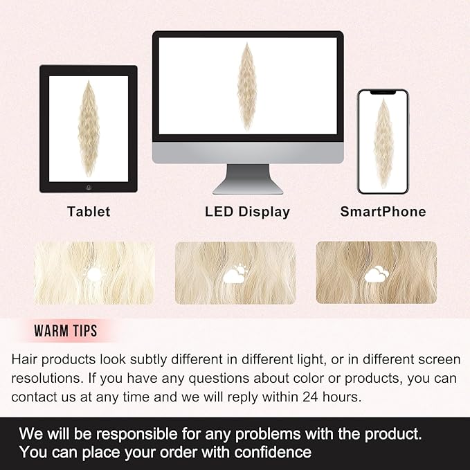 FLUFYMOOZ Ponytail Extension, Flexible Wrap Around Ponytail Extension Long Wavy Curly Ponytail Hair Extensions Natural pony tail Synthetic Hairpiece for Women 32 Inch (Cool Blonde)