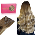 WENNALIFE Hair Extensions Clip In, 24 Inch 120g 7pcs Clip in Hair Extensions Real Human Hair Ombre Walnut Brown to Ash Brown and Bleach Blonde Remy Coloured Human Hair Extensions