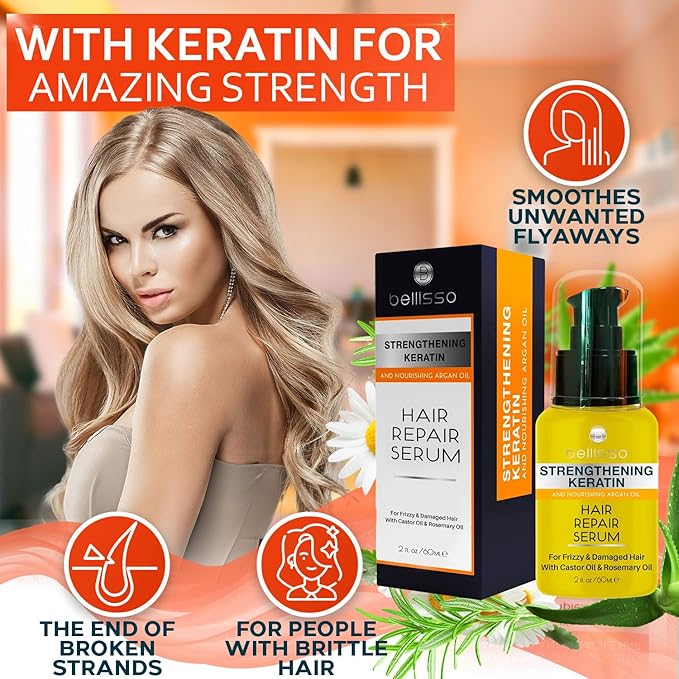 Keratin Hair Serum - Heat Protection Treatment and Anti Frizz Control - Protectant Oil and Straightener for Frizzy and Damaged Split Ends - Smoothing Products for Shine, Advanced Care for Women