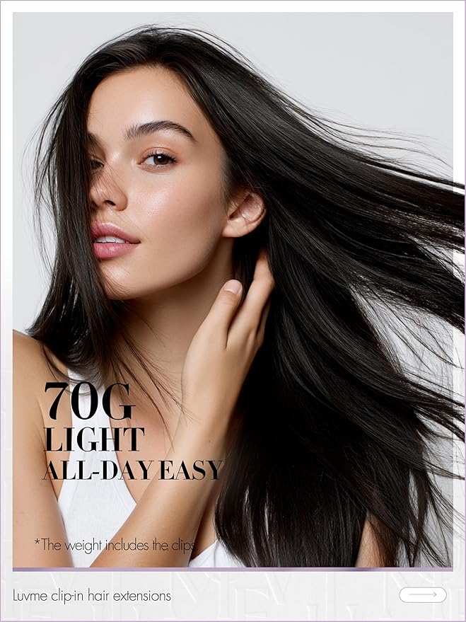 LUVME Straight Seamless 70g 4Pcs Clip in Hair Extensions Full Max with 14inch Remy Human Hair Clip ins Extensions, Natural Black 100% Real Soft Hair