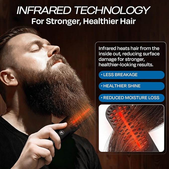 HUMMINGBIRD MK18 BeardBoss Cordless Beard Straightener for Men – Heated Beard Brush & Hot Comb, 5 Temp Settings, Anti-Scald Portable Hair Straightener, PTC Ceramic Heat, Infrared & Ionic, Travel Case