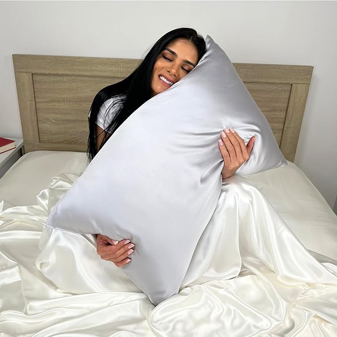 Mulberry Park 30 Momme Silk Pillowcase - Pure Silk Pillowcase for Hair and Skin, Grade 6A Charmeuse Weave Mulberry Real Silk Pillowcase for Luxury Night Sleep - 1 Pc Silver (Queen 20'' x 30'')