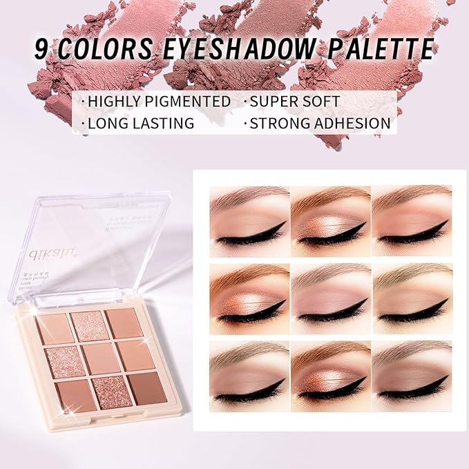 Makeup Set Kit for Women Girls Teens, Makeup Present Set, Includes 9 Color Eyeshadow, Counter Stick, Foundation, Eyebrow Pencil, Eyeliner, Mascara, Lip Gloss, 5Pcs Brushes, Sponge