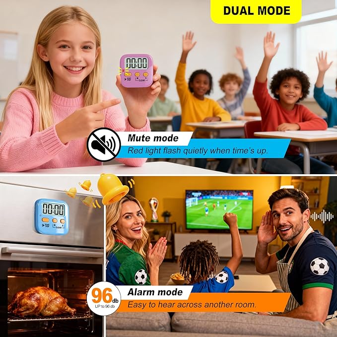 Antonki 2 Pack Digital Timer for Kids, Magnetic Countdown Kitchen Timers for Cooking, Egg, Classroom, Teacher, Exercise, Study, Oven - Battery Included