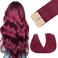 GOO GOO Tape in Hair Extensions Human Hair, Burgundy Red, 12inch 20g 10pcs, Colored Tape ins Human Hair Extensions, Silky&Soft Invisible Tape Ins, Hair Highlighted for Party