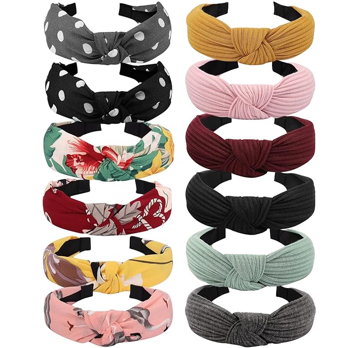 VELSCRUN 12 Pack Boho Headbands for Women and Girls - Wide Hair Accessories, Gift Set